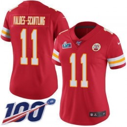 Chiefs #11 Marquez Valdes-Scantling Red Team Color Super Bowl LVII Patch Women's Stitched NFL 100th Season Vapor Limited Jersey