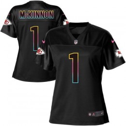 Chiefs #1 Jerick McKinnon Black Women's NFL Fashion Game Jersey