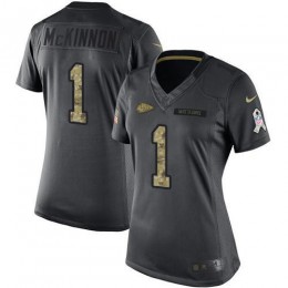 Chiefs #1 Jerick McKinnon Black Women's Stitched NFL Limited 2016 Salute To Service Jersey
