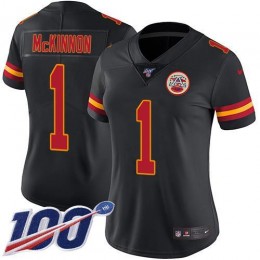 Chiefs #1 Jerick McKinnon Black Women's Stitched NFL Limited Rush 100th Season Jersey