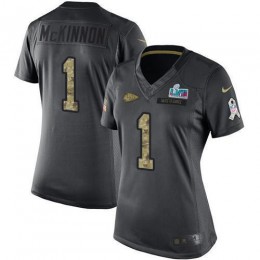Chiefs #1 Jerick McKinnon Black Super Bowl LVII Patch Women's Stitched NFL Limited 2016 Salute To Service Jersey