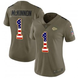 Chiefs #1 Jerick McKinnon Olive/USA Flag Women's Stitched NFL Limited 2017 Salute To Service Jersey