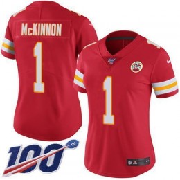 Chiefs #1 Jerick McKinnon Red Team Color Women's Stitched NFL 100th Season Vapor Limited Jersey