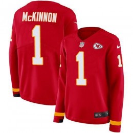 Chiefs #1 Jerick McKinnon Red Team Color Women's Stitched NFL Limited Therma Long Sleeve Jersey