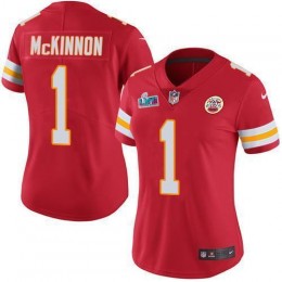 Chiefs #1 Jerick McKinnon Red Team Color Super Bowl LVII Patch Women's Stitched NFL Vapor Untouchable Limited Jersey
