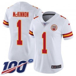 Chiefs #1 Jerick McKinnon White Women's Stitched NFL 100th Season Vapor Limited Jersey