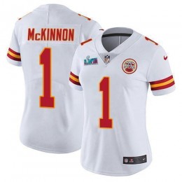 Chiefs #1 Jerick McKinnon White Super Bowl LVII Patch Women's Stitched NFL Vapor Untouchable Limited Jersey
