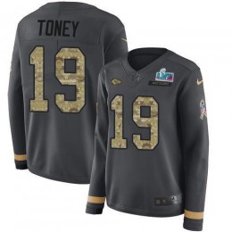 Chiefs #19 Kadarius Toney Anthracite Salute To Service Super Bowl LVII Patch Women's Stitched NFL Limited Therma Long Sleeve Jersey