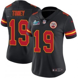 Chiefs #19 Kadarius Toney Black Super Bowl LVII Patch Women's Stitched NFL Limited Rush Jersey