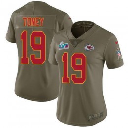 Chiefs #19 Kadarius Toney Olive Super Bowl LVII Patch Women's Stitched NFL Limited 2017 Salute To Service Jersey