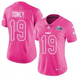 Chiefs #19 Kadarius Toney Pink Super Bowl LVII Patch Women's Stitched NFL Limited Rush Fashion Jersey