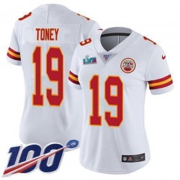 Chiefs #19 Kadarius Toney White Super Bowl LVII Patch Women's Stitched NFL 100th Season Vapor Limited Jersey