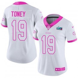 Chiefs #19 Kadarius Toney White/Pink Super Bowl LVII Patch Women's Stitched NFL Limited Rush Fashion Jersey