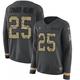 Chiefs #25 Clyde Edwards-Helaire Anthracite Salute To Service Women's Stitched NFL Limited Therma Long Sleeve Jersey