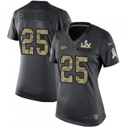 Chiefs #25 Clyde Edwards-Helaire Black Women's Super Bowl LV Bound Stitched NFL Limited 2016 Salute To Service Jersey