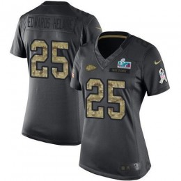 Chiefs #25 Clyde Edwards-Helaire Black Super Bowl LVII Patch Women's Stitched NFL Limited 2016 Salute To Service Jersey