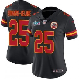 Chiefs #25 Clyde Edwards-Helaire Black Super Bowl LVII Patch Women's Stitched NFL Limited Rush Jersey