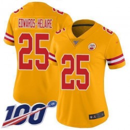 Chiefs #25 Clyde Edwards-Helaire Gold Women's Stitched NFL Limited Inverted Legend 100th Season Jersey