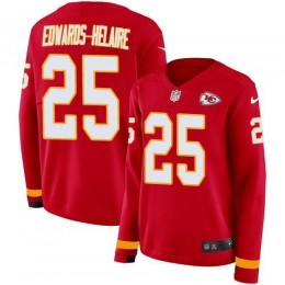 Chiefs #25 Clyde Edwards-Helaire Red Team Color Women's Stitched NFL Limited Therma Long Sleeve Jersey