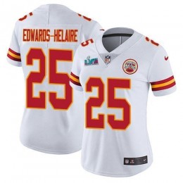 Chiefs #25 Clyde Edwards-Helaire White Super Bowl LVII Patch Women's Stitched NFL Vapor Untouchable Limited Jersey