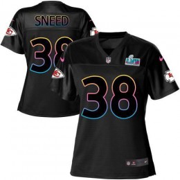 Chiefs #38 L'Jarius Sneed Black Super Bowl LVII Patch Women's NFL Fashion Game Jersey