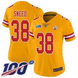Chiefs #38 L'Jarius Sneed Gold Super Bowl LVII Patch Women's Stitched NFL Limited Inverted Legend Jersey