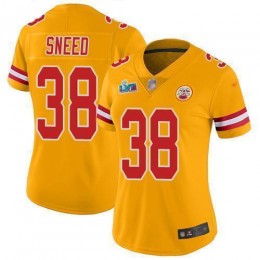 Chiefs #38 L'Jarius Sneed Gold Super Bowl LVII Patch Women's Stitched NFL Limited Inverted Legend 100th Season Jersey