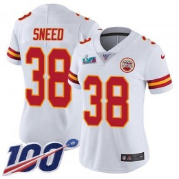Chiefs #38 L'Jarius Sneed White Super Bowl LVII Patch Women's Stitched NFL 100th Season Vapor Limited Jersey