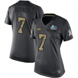 Chiefs #7 Harrison Butker Black Super Bowl LVII Patch Women's Stitched NFL Limited 2016 Salute To Service Jersey