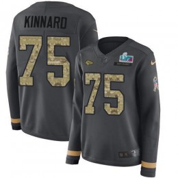 Chiefs #75 Darian Kinnard Anthracite Salute To Service Super Bowl LVII Patch Women's Stitched NFL Limited Therma Long Sleeve Jersey