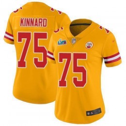 Chiefs #75 Darian Kinnard Gold Super Bowl LVII Patch Women's Stitched NFL Limited Inverted Legend Jersey