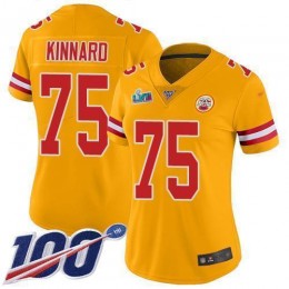 Chiefs #75 Darian Kinnard Gold Super Bowl LVII Patch Women's Stitched NFL Limited Inverted Legend 100th Season Jersey