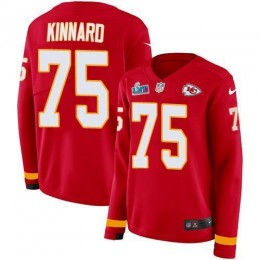 Chiefs #75 Darian Kinnard Red Team Color Super Bowl LVII Patch Women's Stitched NFL Limited Therma Long Sleeve Jersey