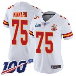 Chiefs #75 Darian Kinnard White Super Bowl LVII Patch Women's Stitched NFL 100th Season Vapor Limited Jersey