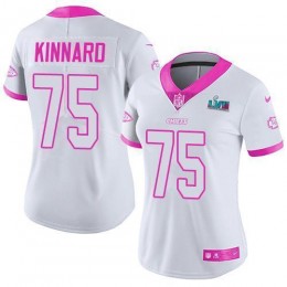 Chiefs #75 Darian Kinnard White/Pink Super Bowl LVII Patch Women's Stitched NFL Limited Rush Fashion Jersey