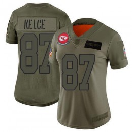 Chiefs #87 Travis Kelce Camo Women's Stitched NFL Limited 2019 Salute To Service Jersey
