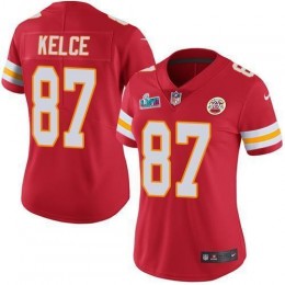 Chiefs #87 Travis Kelce Red Team Color Super Bowl LVII Patch Women's Stitched NFL Vapor Untouchable Limited Jersey
