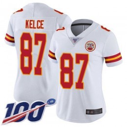 Chiefs #87 Travis Kelce White Women's Stitched NFL 100th Season Vapor Limited Jersey