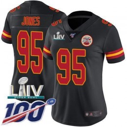 Chiefs #95 Chris Jones Black Super Bowl LIV 2020 Women's Stitched NFL Limited Rush 100th Season Jersey