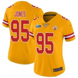 Chiefs #95 Chris Jones Gold Super Bowl LVII Patch Women's Stitched NFL Limited Inverted Legend Jersey