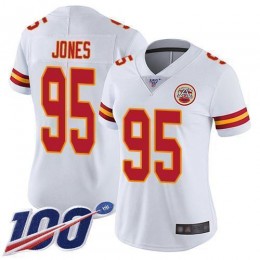 Chiefs #95 Chris Jones White Women's Stitched NFL 100th Season Vapor Limited Jersey