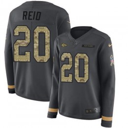 Kansas City Chiefs #20 Justin Reid Anthracite Salute to Service Women's Stitched NFL Limited Therma Long Sleeve Jersey