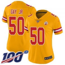 Kansas City Chiefs #50 Willie Gay Jr. Gold Women's Stitched NFL Limited Inverted Legend 100th Season Jersey