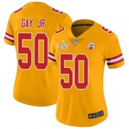 Kansas City Chiefs #50 Willie Gay Jr. Gold Women's Super Bowl LV Bound Stitched NFL Limited Inverted Legend Jersey