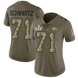 Kansas City Chiefs #71 Mitchell Schwartz Olive/Camo Women's Super Bowl LV Bound Stitched NFL Limited 2017 Salute To Service Jersey
