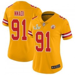 Kansas City Chiefs #91 Derrick Nnadi Gold Women's Super Bowl LV Bound Stitched NFL Limited Inverted Legend Jersey