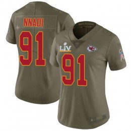 Kansas City Chiefs #91 Derrick Nnadi Olive Women's Super Bowl LV Bound Stitched NFL Limited 2017 Salute To Service Jersey