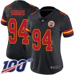 Kansas City Chiefs #94 Terrell Suggs Black Women's Stitched NFL Limited Rush 100th Season Jersey