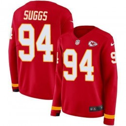 Kansas City Chiefs #94 Terrell Suggs Red Team Color Women's Stitched NFL Limited Therma Long Sleeve Jersey