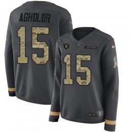 Las Vegas Raiders #15 Nelson Agholor Anthracite Salute to Service Women's Stitched NFL Limited Therma Long Sleeve Jersey